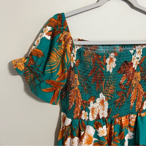 SHEIN Tropical Print Off the Shoulder Ruffle Short Sleeve Dress size 1XL - Picture 4 of 8